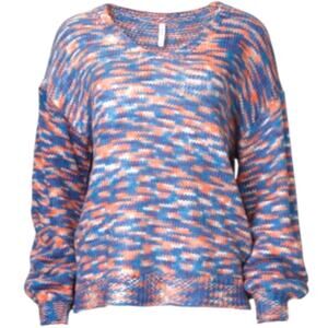 Altar'd State Blue & Orange Knit V-Neck Balloon Sleeve Sweater Size S 2-8